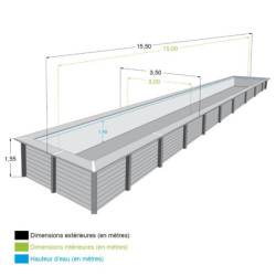 Piscine bois rectangulaire 350x1550cm LINEA toute équipée UBBINK