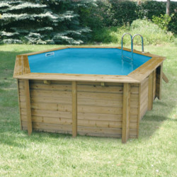 Piscine bois hexagonale Diam 410cm AZURA toute équipée UBBINK