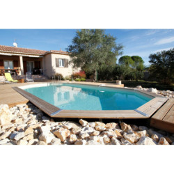 Piscine bois octogonale allongée 400x610cm AZURA toute équipée UBBINK