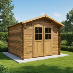 Abri en bois massif 9m² PLUS 28mm traité teinté marron Gardy Shelter