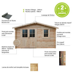 Abri de jardin en bois massif 12m² PLUS - madriers 28mm Gardy Shelter