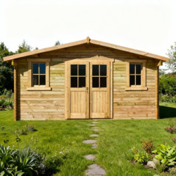 Abri en bois massif 16m² PLUS 28mm traité teinté marron Gardy Shelter