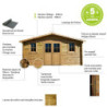 Abri en bois massif 16m² PLUS 28mm traité teinté marron Gardy Shelter