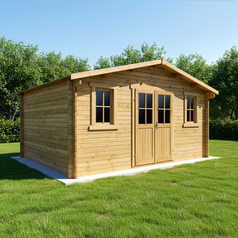 Abri en bois massif 19,8m² PLUS 40mm traité teinté marron Gardy Shelter