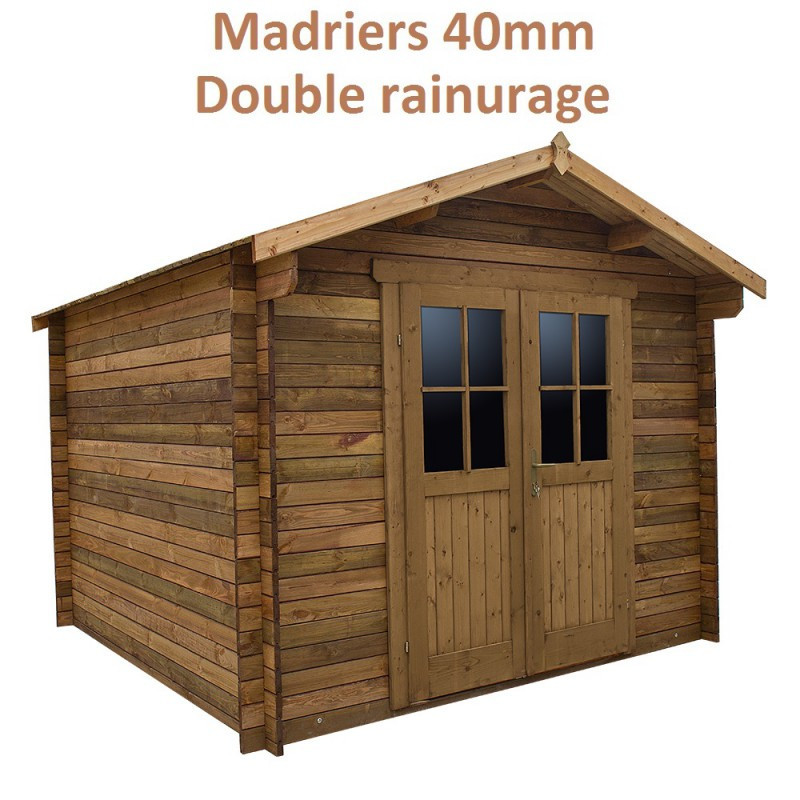 Abri de jardin 9m² PLUS en bois 40mm traité teinté marron Gardy Shelter