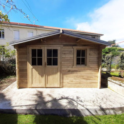 Abri de jardin 12m² PLUS en bois 40mm traité teinté marron Gardy Shelter