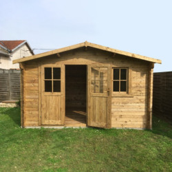 Abri de jardin 12m² PLUS en bois 40mm traité teinté marron Gardy Shelter