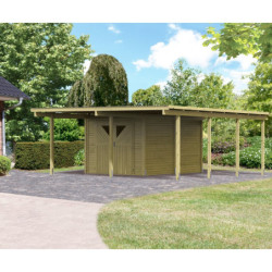 Carport en bois autoclave 30,35m² avec débarras 9m² - Karibu