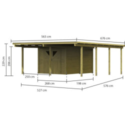 Carport en bois autoclave 30,35m² avec débarras 9m² - Karibu