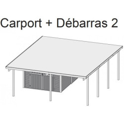Carport en bois autoclave 30,35m² avec débarras 9m² - Karibu