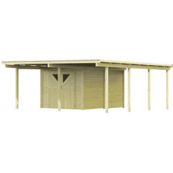 Carport en bois autoclave 30,35m² avec débarras 9m² - Karibu