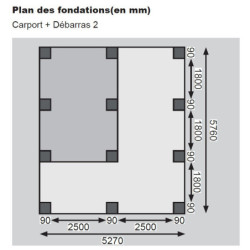 Carport en bois autoclave 30,35m² avec débarras 9m² - Karibu