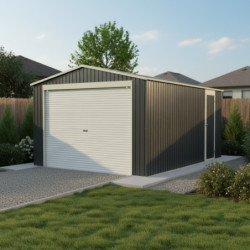 Garage métal anthracite 19,52m² porte enroulable + kit d'ancrage X-METAL