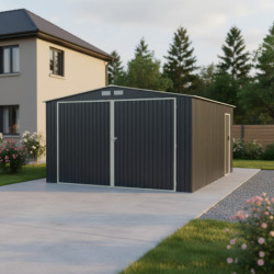 Garage métal anthracite double portes 19,61m² + kit d'ancrage X-METAL