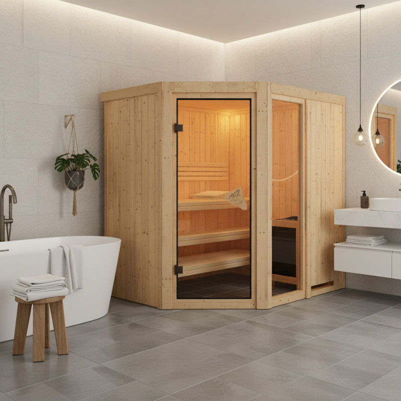 Sauna traditionnel d'angle FIONA 1 - 68mm - 3 à 4 places - KARIBU