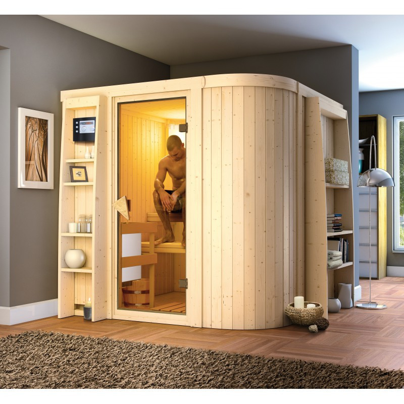 Sauna d'angle traditionnel 4 à 5 places Titania 3 - 68mm KARIBU