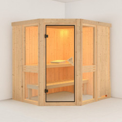 Sauna traditionnel d'angle 3 à 4 places - parois 68mm - sans couronne - porte classique - Amelia 1 - KARIBU