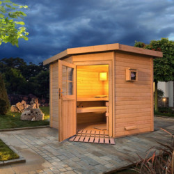 Sauna d’extérieur d’angle en bois Mikka - 5 à 6 places 38mm KARIBU
