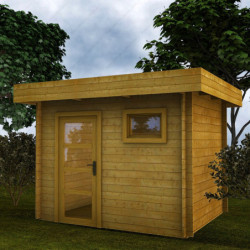 Abri en bois massif 7,5m² MODERNE traité marron 28mm Gardy Shelter