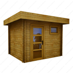 Abri en bois massif 7,5m² MODERNE traité marron 28mm Gardy Shelter