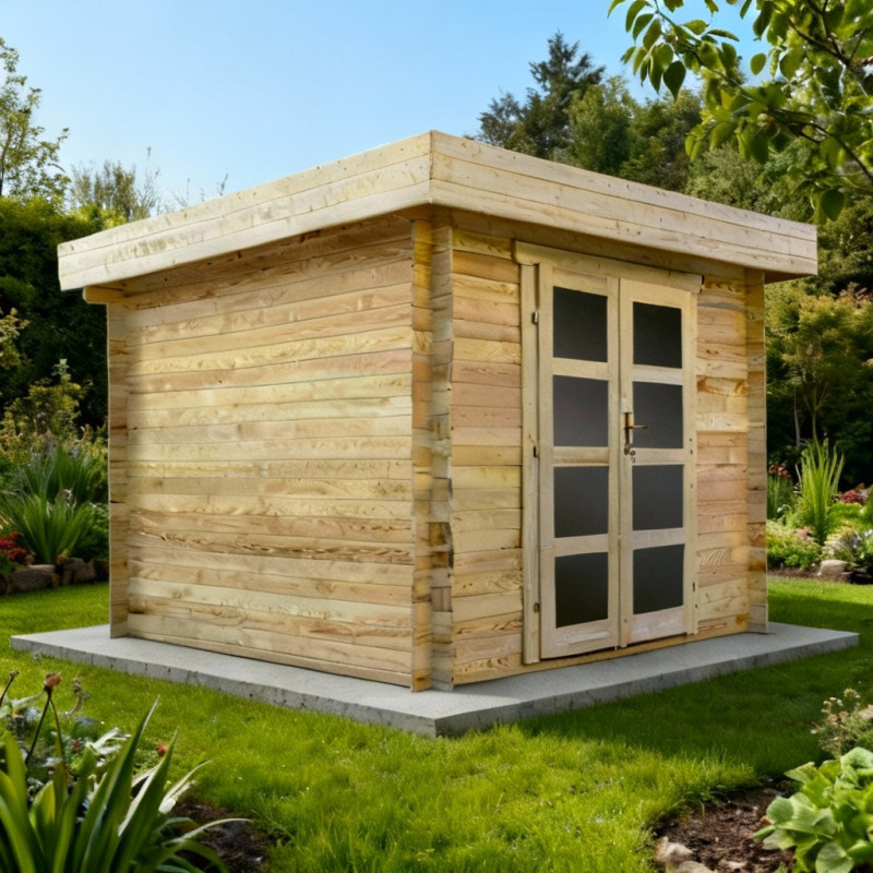 Abri en bois massif 9m² MODERNE - madriers 28mm Gardy Shelter