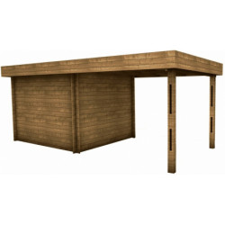 Abri en bois massif 9m² MODERNE traité marron + terrasse Gardy Shelter