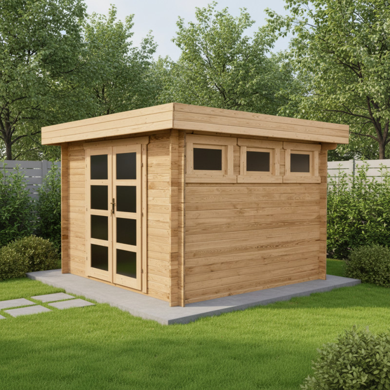Abri en bois massif 9m² MODERNE traité marron 40mm Gardy Shelter