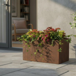 Jardinière en fibre de terre 60x30xH.30cm effet rouille - MegaCollections