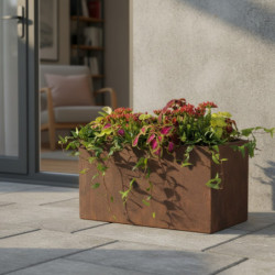 Jardinière en fibre de terre 60x30xH.30cm effet rouille - MegaCollections