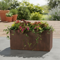 Jardinière en fibre de terre 80x40xH.40cm effet rouille