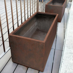 Jardinière en fibre de terre 100x45xH.45cm effet rouille