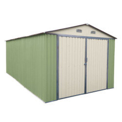 Garage double portes vert pâle et crème 17m² + kit d'ancrage X-METAL