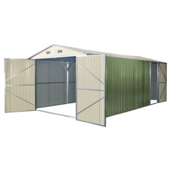 Garage double portes vert pâle et crème 17m² + kit d'ancrage X-METAL