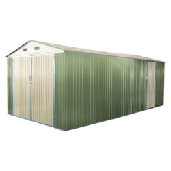 Garage double portes vert pâle et crème 17m² + kit d'ancrage X-METAL
