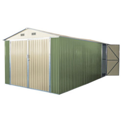 Garage double portes vert pâle et crème 17m² + kit d'ancrage X-METAL