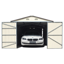 Garage double portes vert pâle et crème 17m² + kit d'ancrage X-METAL
