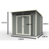 Abri de jardin 4,31m² Skur 4 + plancher traité peint gris Baltic