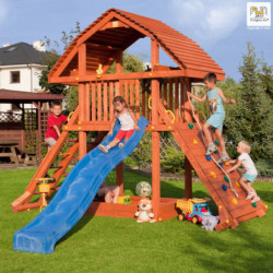 Station de jeux GIANT pour enfants en bois séché et lasuré teck FUNGOO