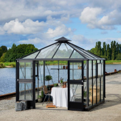 Serre de jardin OASE 8,8m² anthracite en verre trempé 3mm Juliana