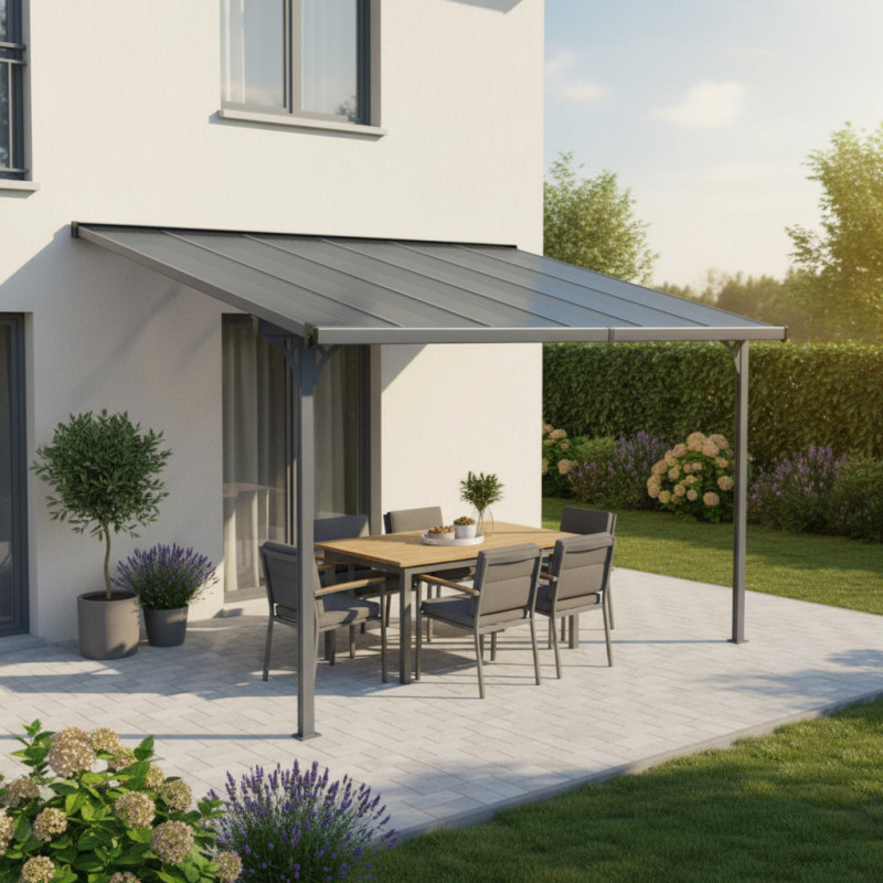 Pergola adossée ajustable - toit de terrasse en alu 2,55x3,75m X-METAL