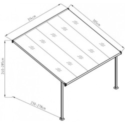 Pergola adossée ajustable - toit de terrasse en alu 3,05x3,14m X-METAL
