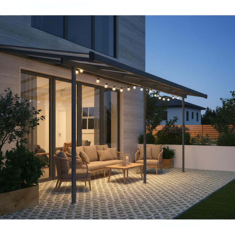 Pergola adossée ajustable - toit de terrasse en alu 3,05x5,57m X-METAL