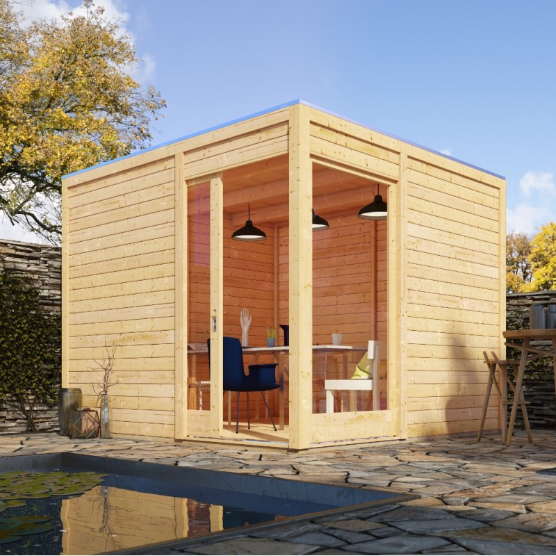 Abri de jardin en bois massif 28mm toit plat Qubu Eck 9.24m² - Karibu
