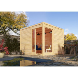 Abri de jardin en bois massif 28mm toit plat Qubu Eck 9.24m² - Karibu