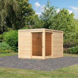 Abri de jardin en bois massif 28mm toit plat Qubu Eck 9.24m² - Karibu