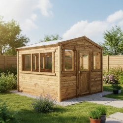 Serre de jardin en bois 28mm traité marron 9m² - Gardy Shelter