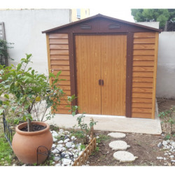 Abri de jardin en métal aspect bois 4,6m² + kit d'ancrage - X-METAL
