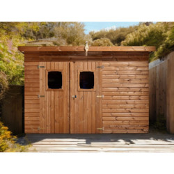 Abri Theora 7,33m² en bois thermo traité et toiture en acier HABRITA	