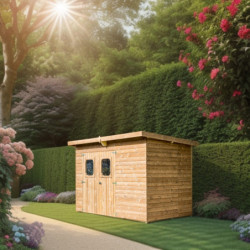 Abri Theora 7,33m² en bois thermo traité et toiture en acier HABRITA	