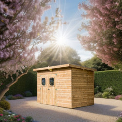 Abri Theora 7,33m² en bois thermo traité et toiture en acier HABRITA	